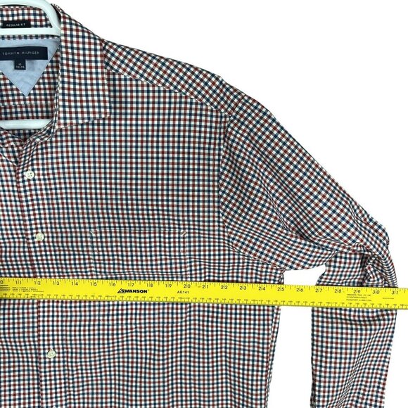 Tommy Hilfiger Mens XL Red White Blue Gingham Long Sleeve Button Shirt Timeless - Picture 10 of 16